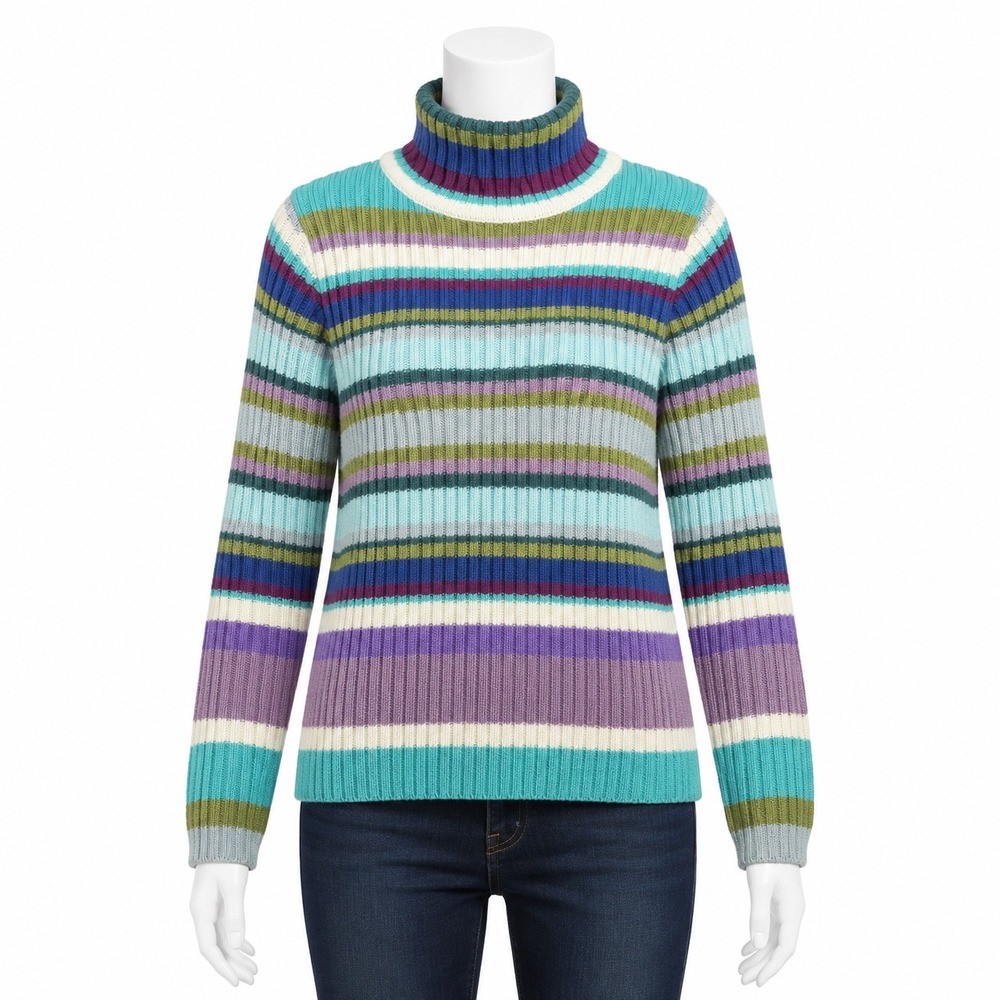 DCC Missy Sweaters Turtleneck Women S Multi Color Striped Ribbed Knit Wool Blend